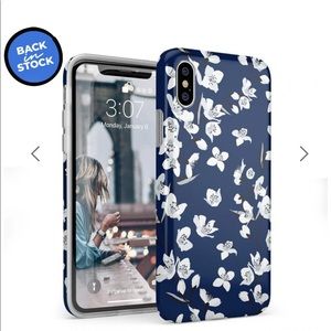 Casely Navy Cherry Blossom iPhone X Case & Matching Phone Grip/Stand